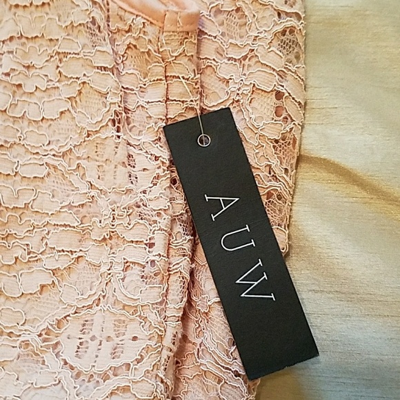NWT AUW HIGH LOW PEACH LACE DRESS (sz 12) - Picture 5 of 7